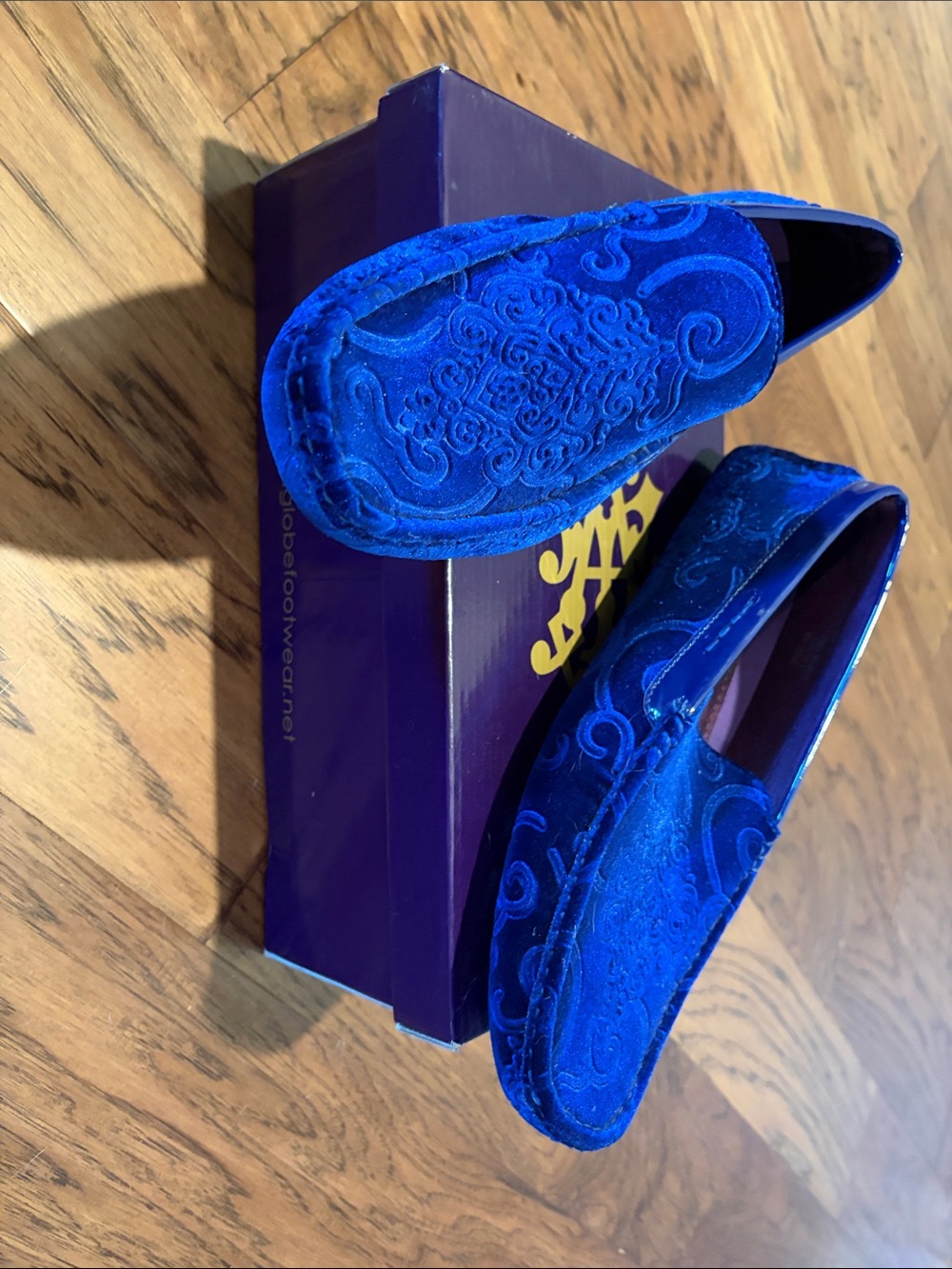 Men's Blue Velvet Embroidered Slip-On Loafers